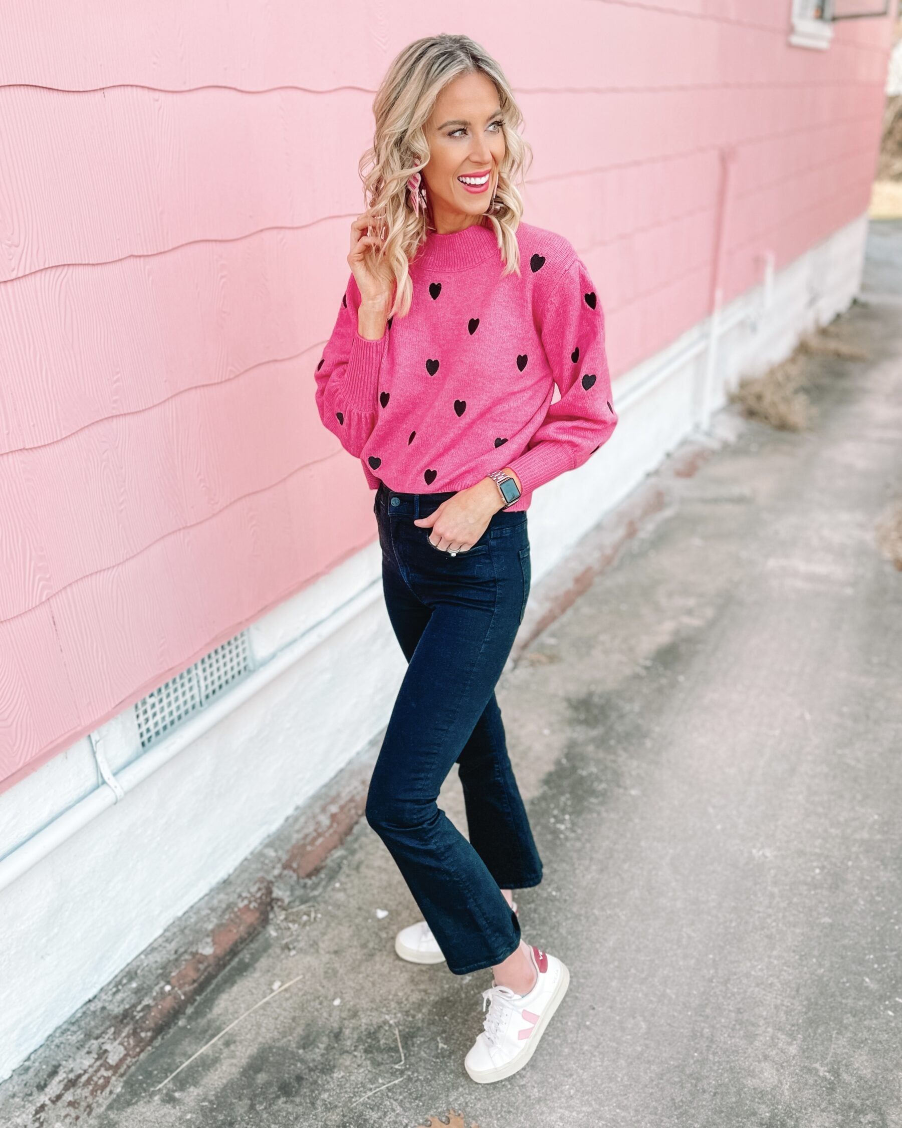 Claver Heart Sweater - Navy with Pink Heart main image 0