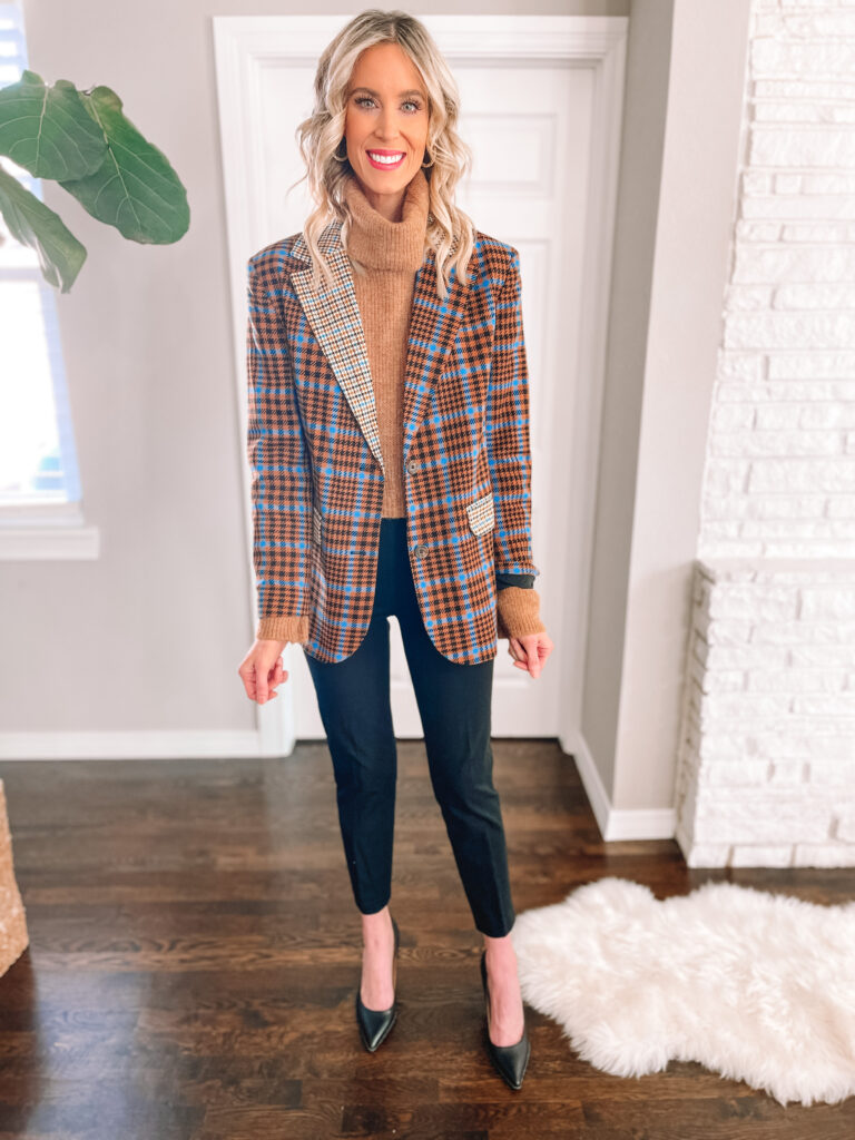 Today I want to share 6 ways to wear a camel sweater from dressy to casual, workwear to weekend! It's a closet staple! Tru it with black pants and a blazer for work.