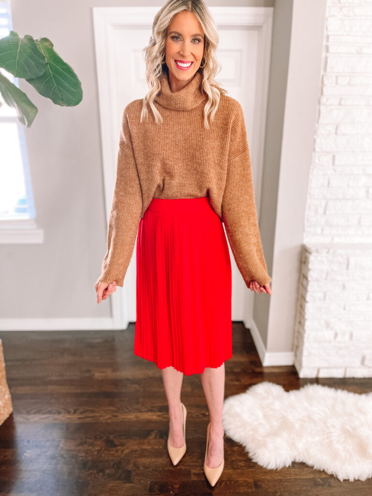 Today I want to share 6 ways to wear a camel sweater from dressy to casual, workwear to weekend! It's a closet staple! Try with a red skirt for work.