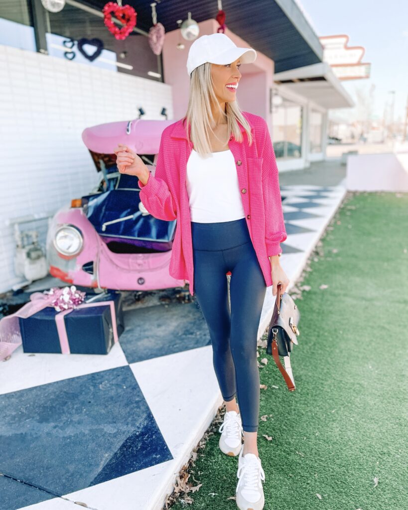 These best of Amazon sweatshirts and pullovers will be your go-to pairings for leggings! Easy tops that go with your favorite leggings like this pink waffle knit top. 
