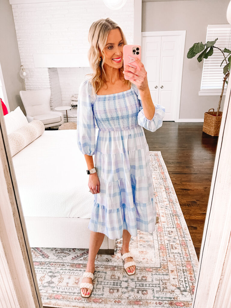 I'm sharing a fun Walmart dress try on. Everything is perfect for spring or summer and is super affordable! This plaid smocked dress is so cute!