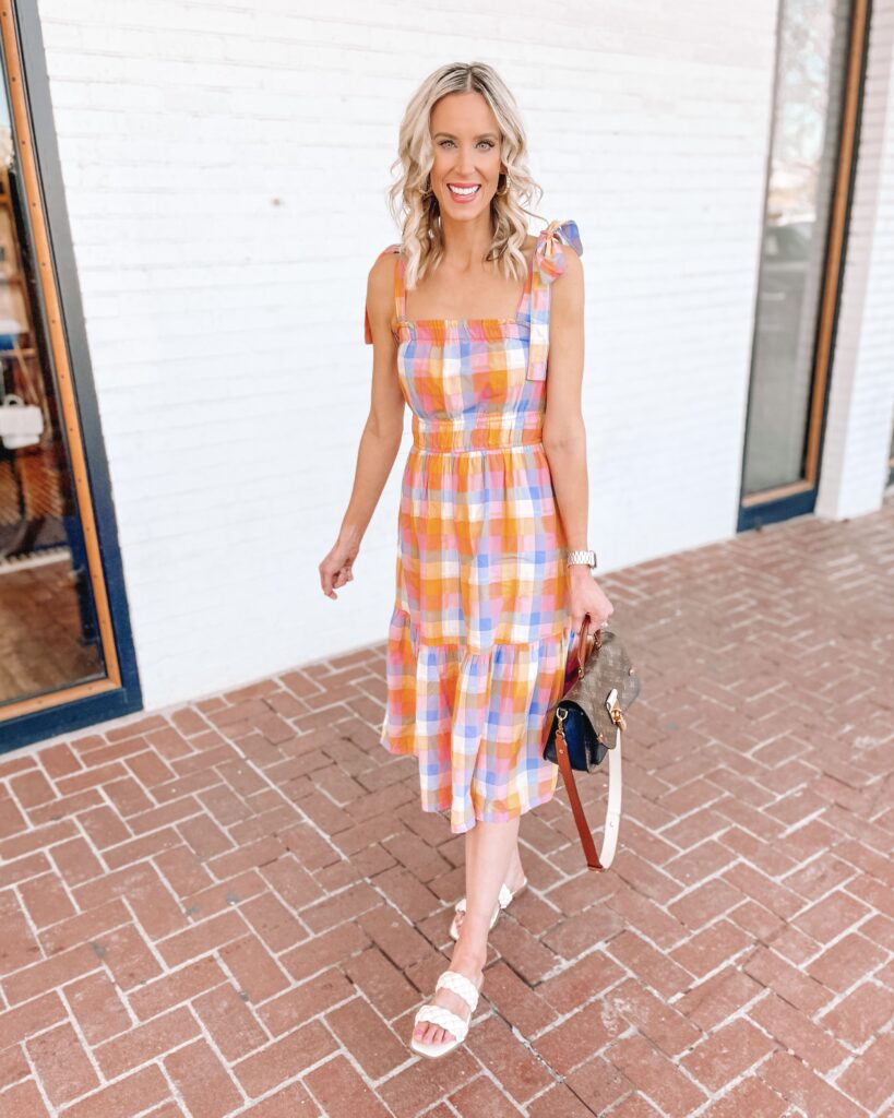 I'm sharing a fun Walmart dress try on starting with this adorable plaid tie shoulder dress!