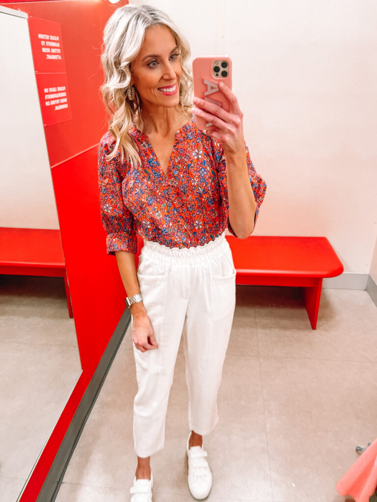 I'm back today with another really fun spring Target try on with pieces for spring featuring everything from work to weekend, vacation and casual at home looks! You'll love these adorable work pants!