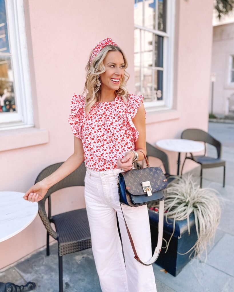 Sharing what I wore in Charleston! You'll love this all pink outfit, especially the pink and red blouse!