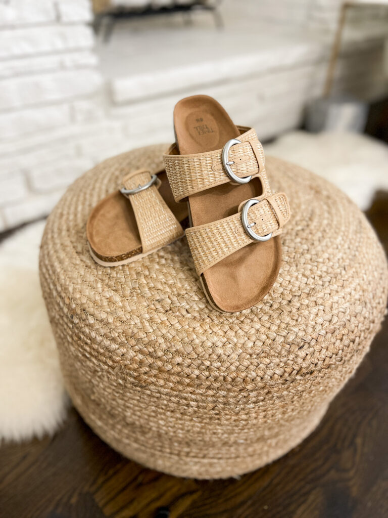  I cannot believe how good the Walmart spring shoes are right now!! I am sharing four spring sandals both dressy and casual all $23 and UNDER! These Rafia Birkenstock lookalikes are just $20 and CRAZY comfy!! 