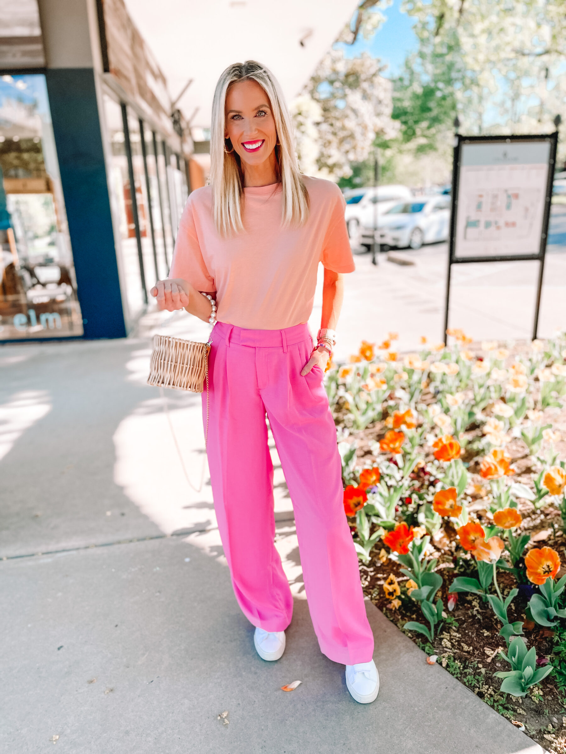 Spring Outfit: combining wide leg pants and white sweater