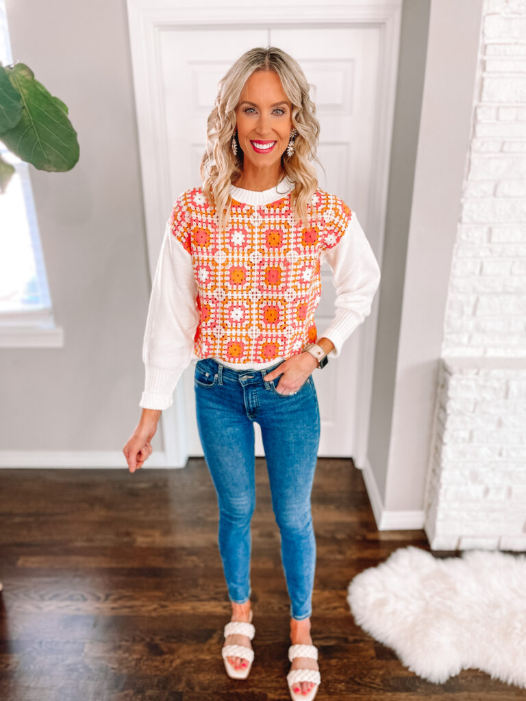 Sharing a fun Walmart try on today with casual to dressy items all $23 and under! Isn't this crochet sweater so fun? I love the vintage vibes. 