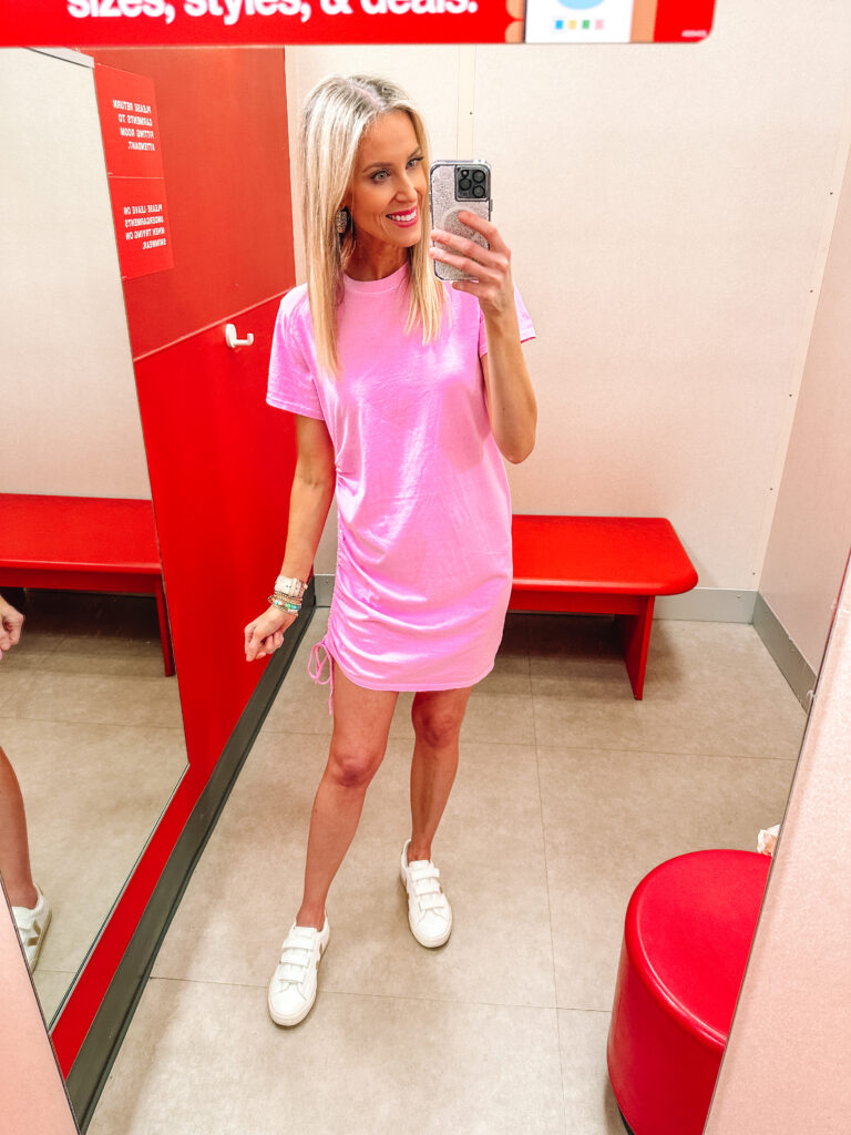 Sharing a HUGE target try on haul with nothing over $32. You are going to LOVE these spring pieces like this ruched dress. 