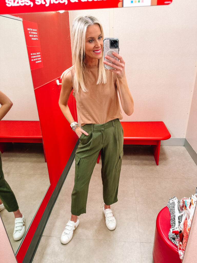 Sharing a HUGE target try on haul with nothing over $32. You are going to LOVE these spring pieces like these super trendy cargo style pants. 