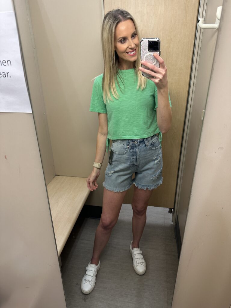 A fun Target try on with lots of cute bright summer mix and match pieces all at affordable prices you will love! I love the longer length on these jean shorts. 