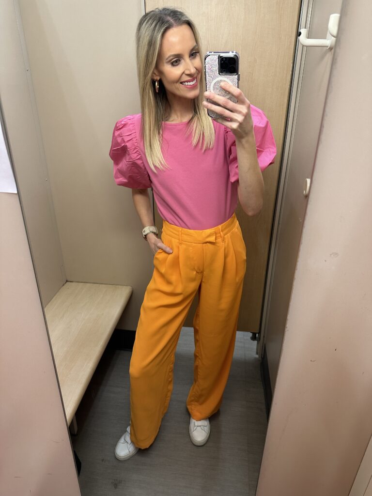 A fun Target try on with lots of cute bright summer mix and match pieces all at affordable prices you will love! How fun is this pink and orange work outfit idea?!
