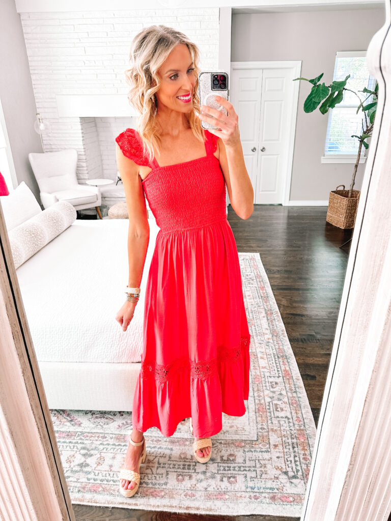 I'm sharing three Amazon event dresses all under $50 perfect as wedding guest dresses or anything else! This lace sleeve tiered maxi dress is so pretty!