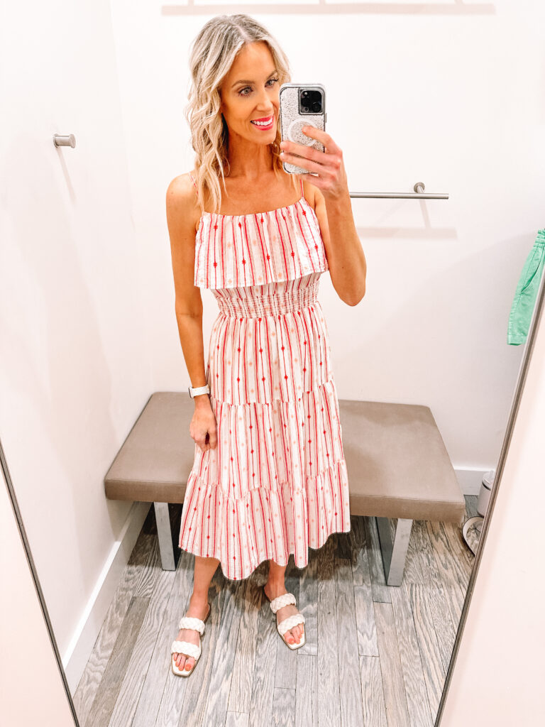 Sharing a great LOFT try on haul with 14 different outfit ideas! You'll love these work to weekend colorful outfit ideas! You will love this red and white midi dress!