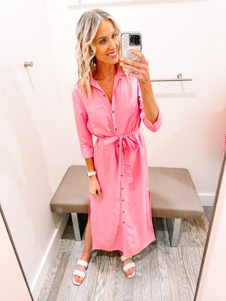 Sharing a great LOFT try on haul with 14 different outfit ideas! You'll love these work to weekend colorful outfit ideas! I love this classic pink shirt dress. 