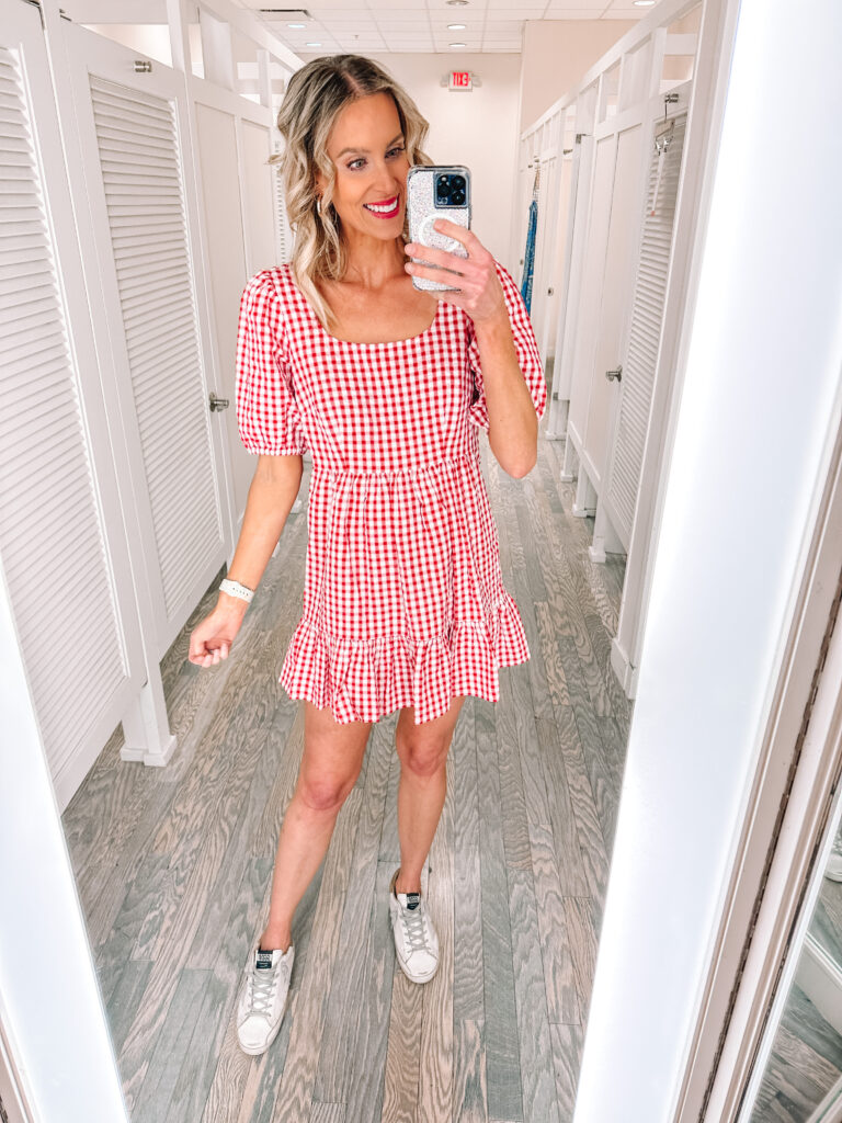 Sharing a great LOFT try on haul with 14 different outfit ideas! You'll love these work to weekend colorful outfit ideas! This red and white plaid dress is perfect for the 4th ofJuly!