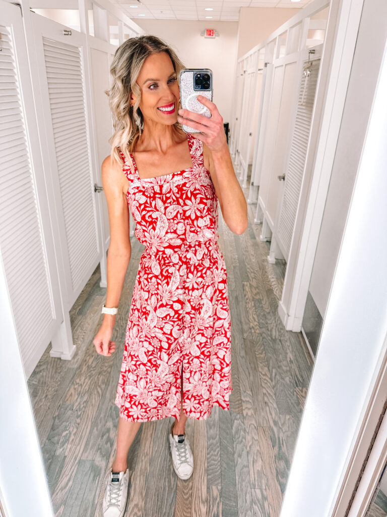 Sharing a great LOFT try on haul with 14 different outfit ideas! You'll love these work to weekend colorful outfit ideas! You will love this red and white paisley skirt and blouse set!