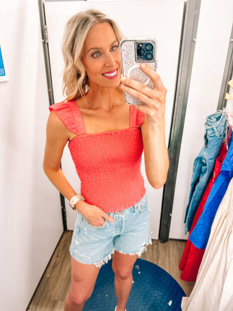 You will love this Old Navy try on haul with so many fun summer dresses, rompers, tops, and more including great colors and prices! I'm loving this coral smocked top with flutter sleeves. 