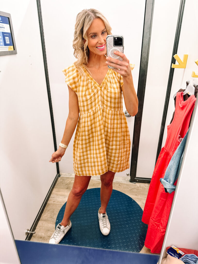 You'll love this Old Navy try on haul with pre fall pieces! I'm sharing 12 outfits with athleisure, casual, dresses, work looks, and more! How cute is this yellow plaid dress for fall?!