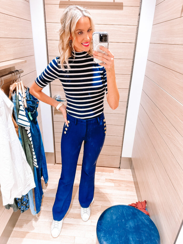 I have a fun Gap try on haul for you with mix and match classic pieces for this fall. These sailor pants make for a chic combo with this striped turtleneck. 