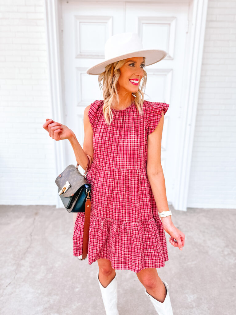 This red plaid short dress is a perfect fall photo dress!
