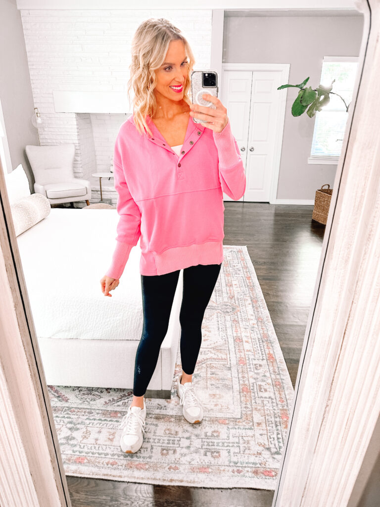 If you are looking for a legging length comfy sweatshirt, then this post is for you! I'm rounding up my favorite Amazon casual legging sweatshirts. How cute is this Free People look a like pink pullover. 