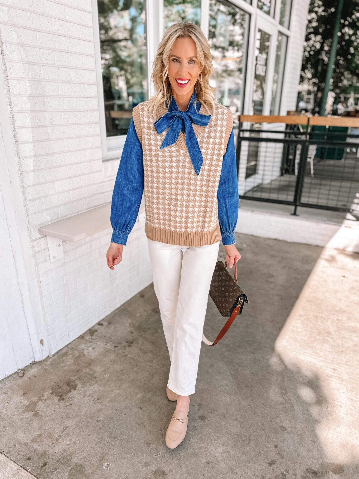 Fall Outfit Idea - Chambray Bow Blouse - Straight A Style