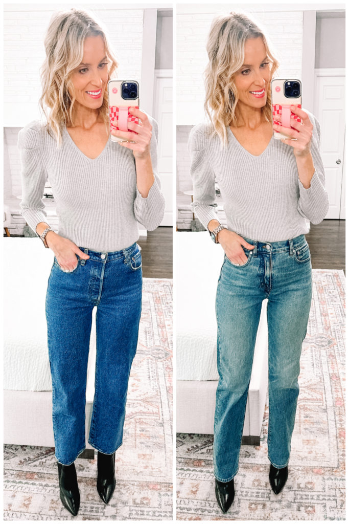 Today I'm sharing all the tips and tricks on what shoes to wear with straight leg jeans including some do's and don'ts on what makes things work well. DO pair your cropped and full length jeans with a sleek heeled boot. 