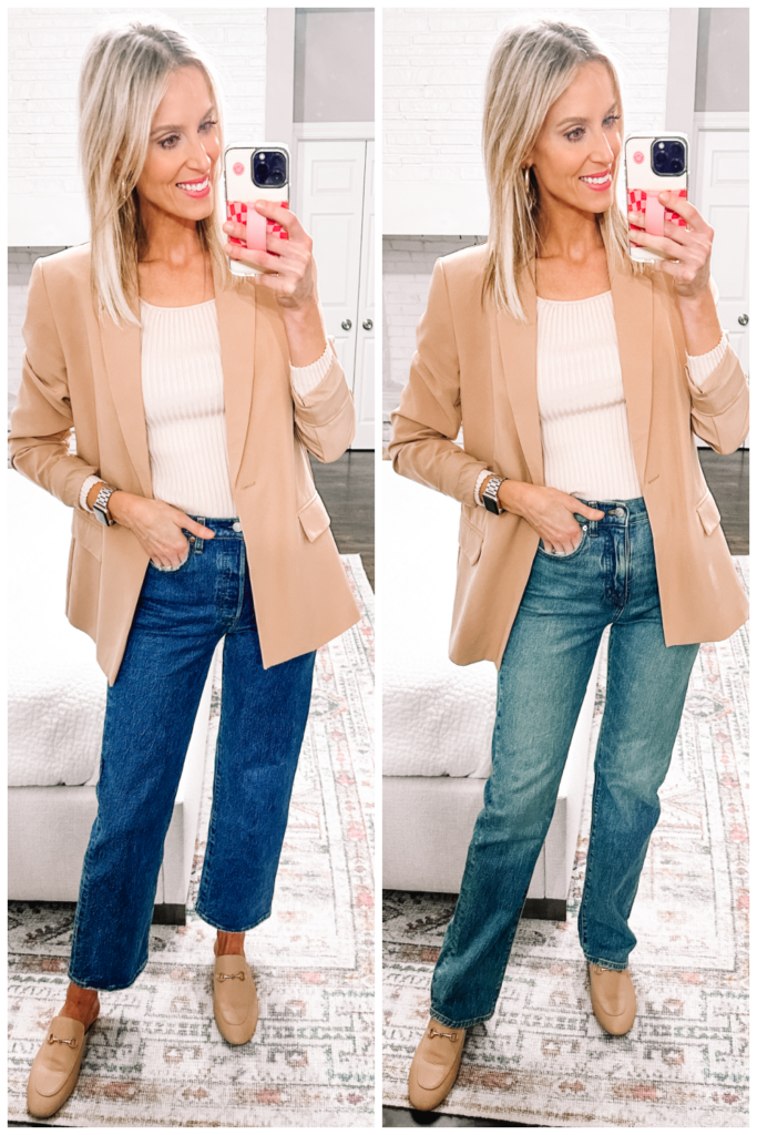 Today I'm sharing all the tips and tricks on what shoes to wear with straight leg jeans including some do's and don'ts on what makes things work well. DO pair your cropped and full length jeans with mules, loafers, and flats.