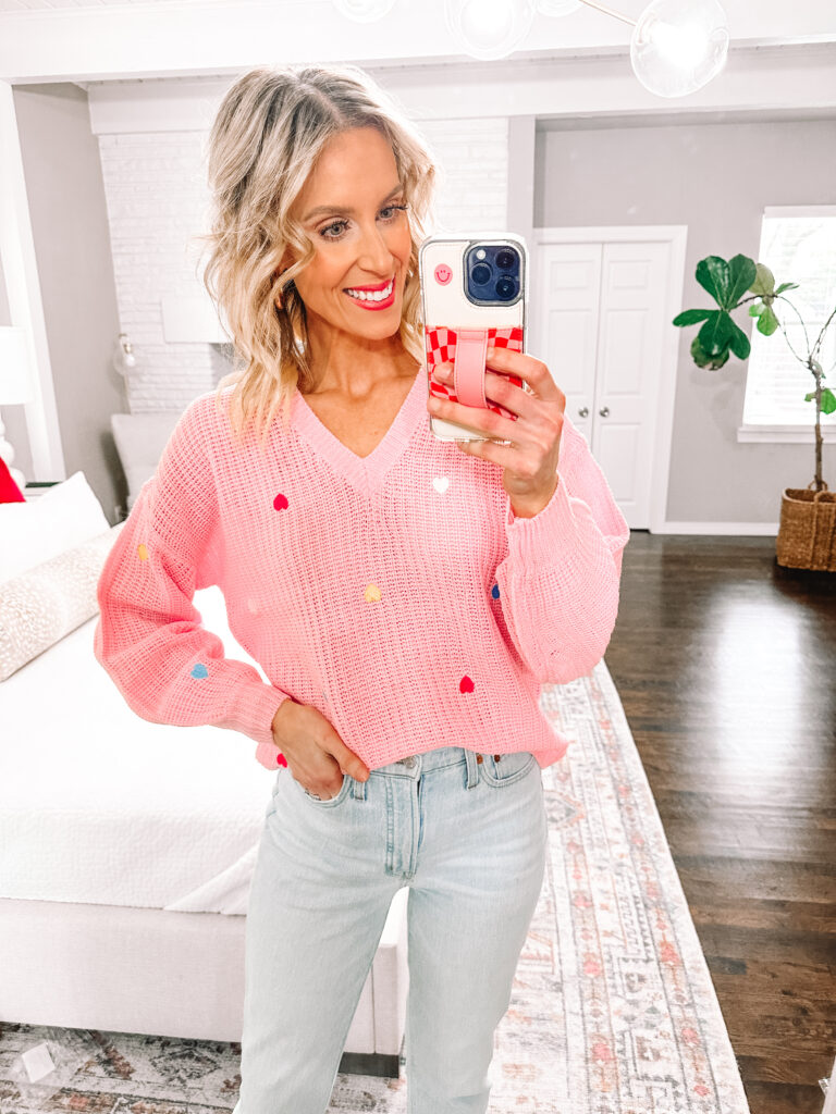 I'm excited to share five Walmart Valentine's Day sweaters under $20! Some are outright Valentine's Day with hearts and some are just fun pink you can wear all season long! How adorable is this pink sweater with the embroidered hearts?!