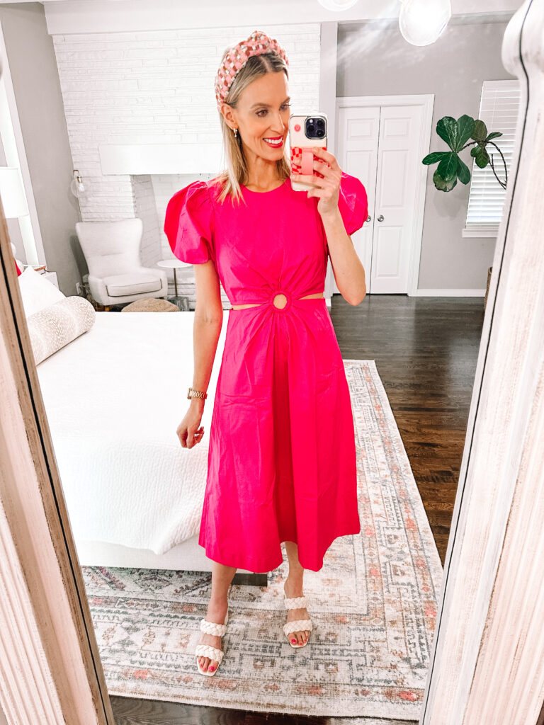 I'm sharing a fun, new Walmart try on haul with pieces all $34 and under. Dress, blouses, and athletic wear. You will love it! This pink dress with cutouts is so fun. 