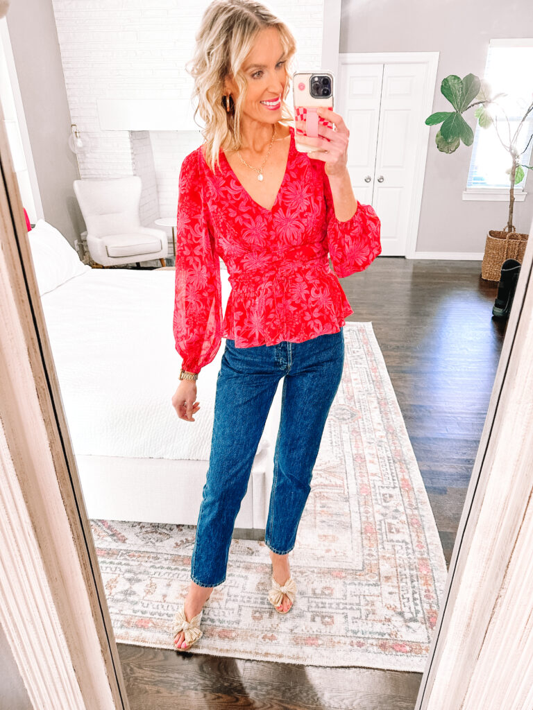 Walmart spring tops under $24!! These four tops with have you covered from work to weekend, spring to summer, vacation and more! You will love this gorgeous dressy blouse. 