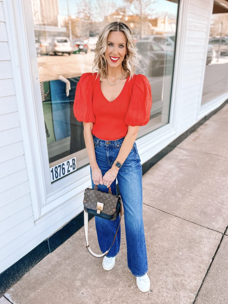 Wondering what shoes to wear with wide leg jeans? I am sharing 6 different shoes, examples of each, and easy tips on styling! Sneakers are always a go to shoe choice for me. 