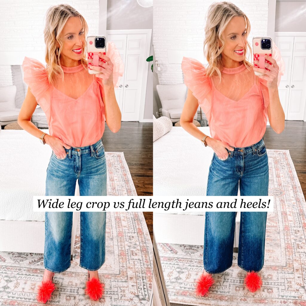 Wondering what shoes to wear with wide leg jeans? I am sharing 6 different shoes, examples of each, and easy tips on styling! Heels are always a good idea! 