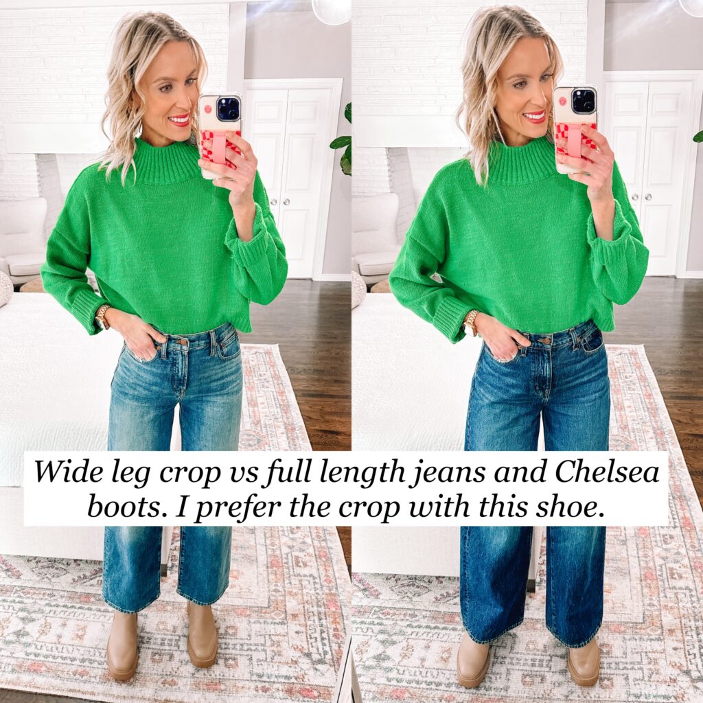 Wondering what shoes to wear with wide leg jeans? I am sharing 6 different shoes, examples of each, and easy tips on styling! Chelsea boots can be tricky. 