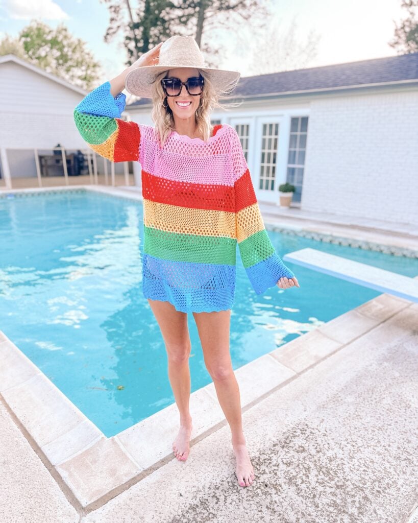 You will love this Amazon rainbow crochet swimsuit coverup! It's so bright and fun! Perfect for summer.