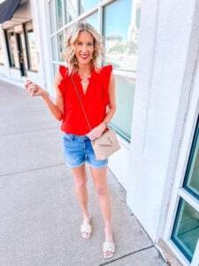 4th of July Baby Outfit: Red Eyelet Top & Shorts Set Personalized initials