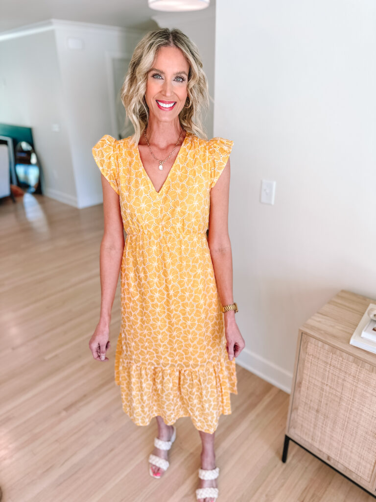 You all are going to love these Walmart dresses all $30 and under! 5 dresses perfect for your spring activities season long! How cute is this yellow eyelet midi dress?!